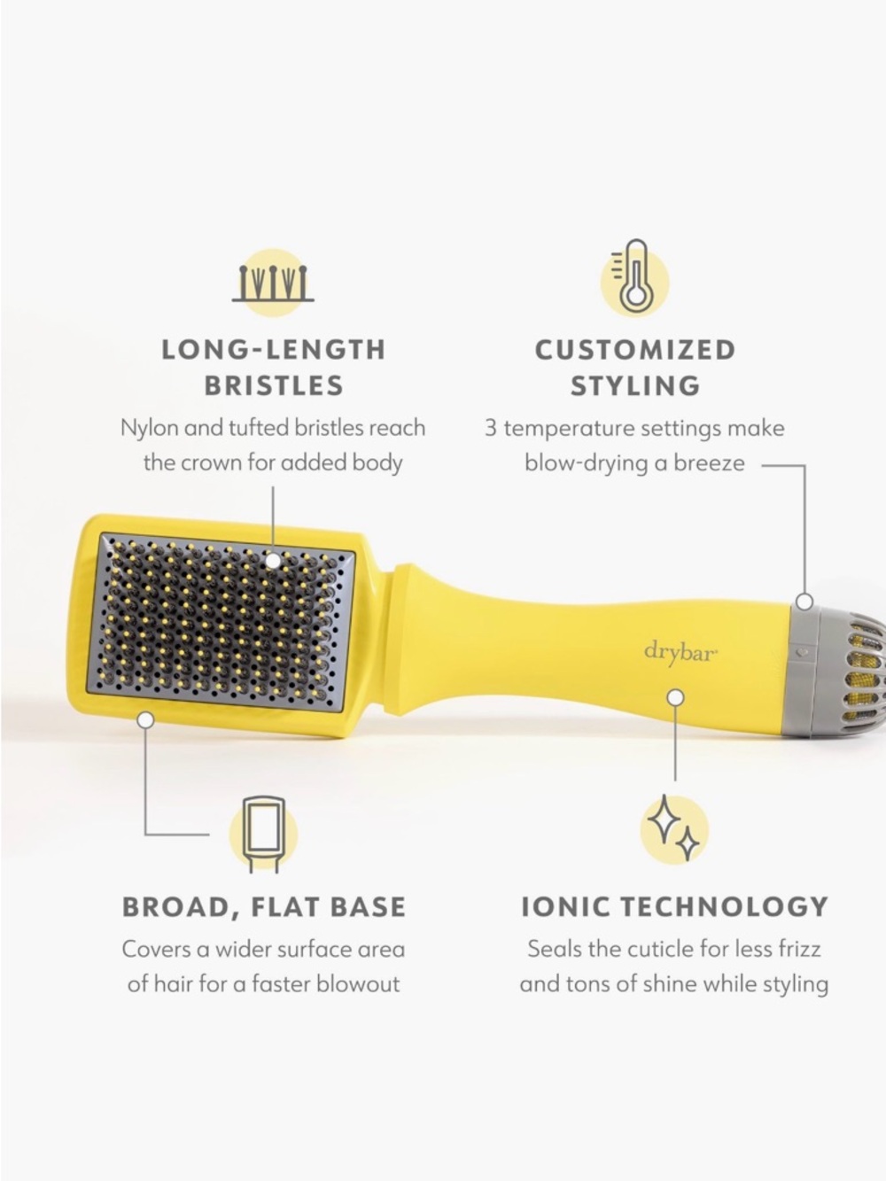 Drybar Yellow Paddle Hair Brush with Gray Accents